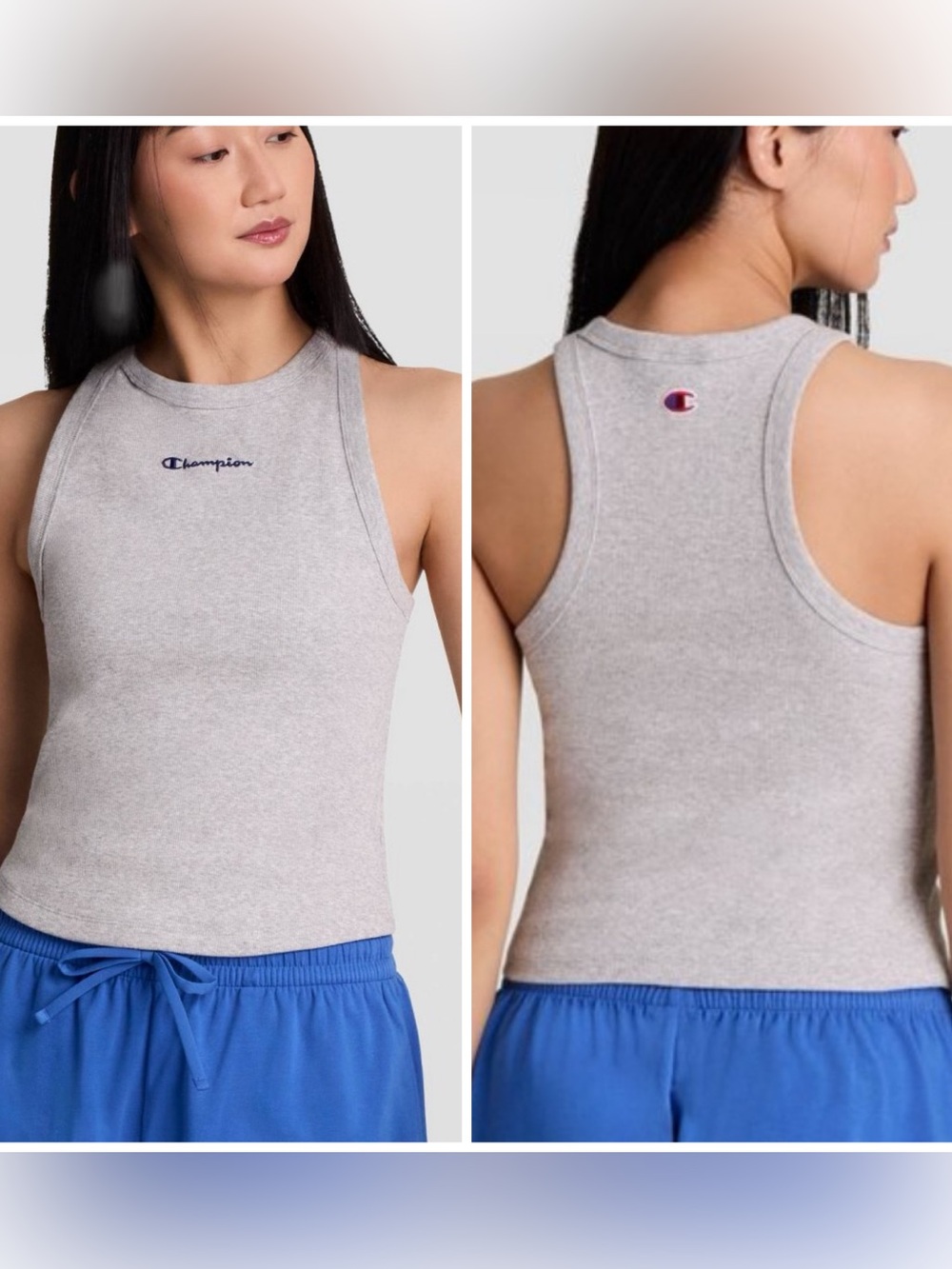 Champion Fitted Gray Ribbed Logo Tank Size XS